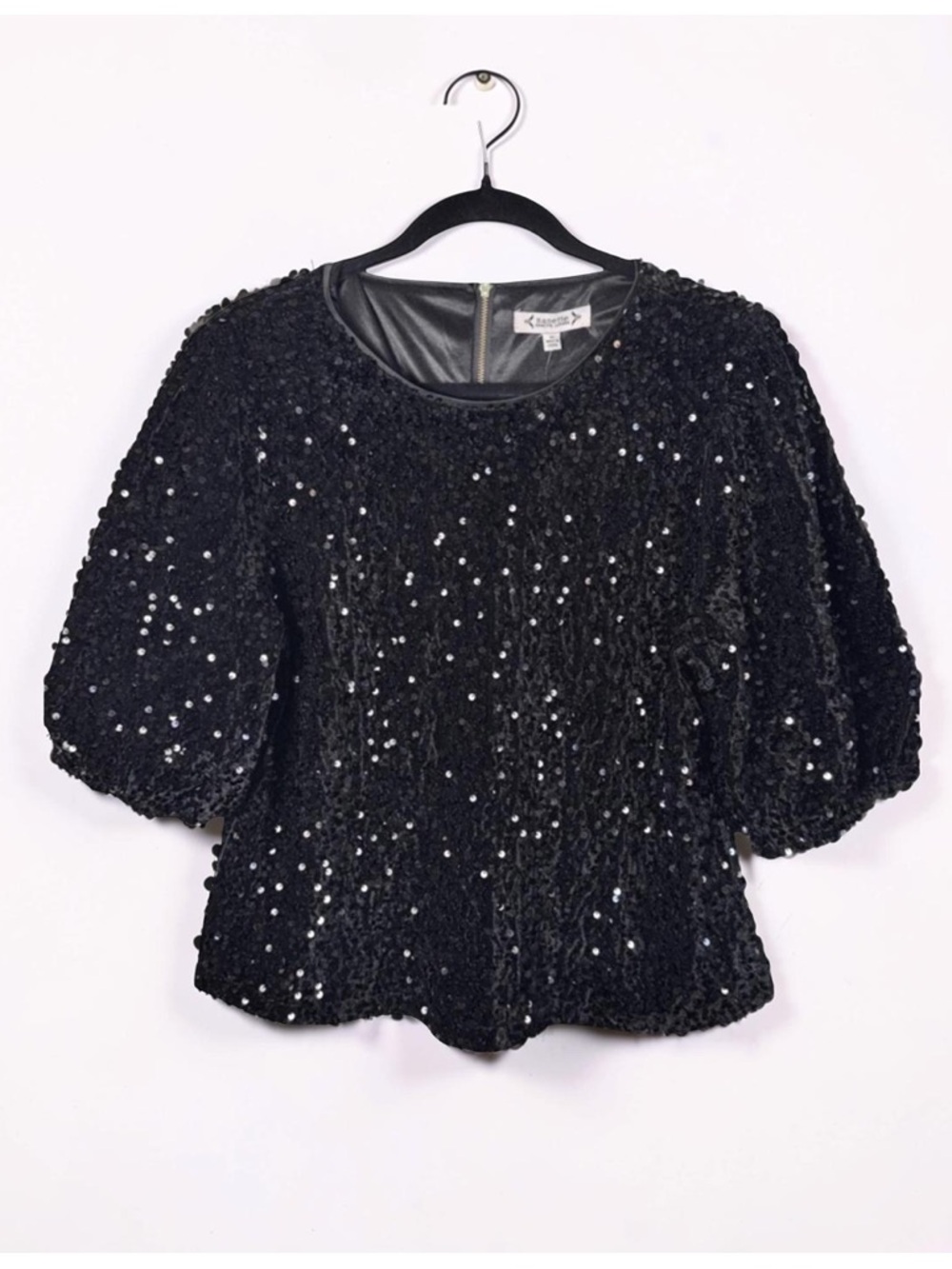 New Nanette Lepore Women’s Black Sequin Puff Sleeve Top XL - Picture 2 of 8